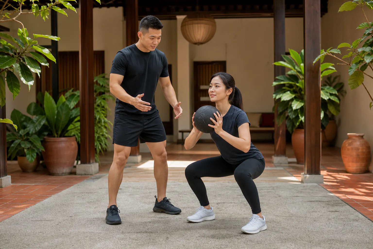 Illustrative courtyard training scene for Melaka