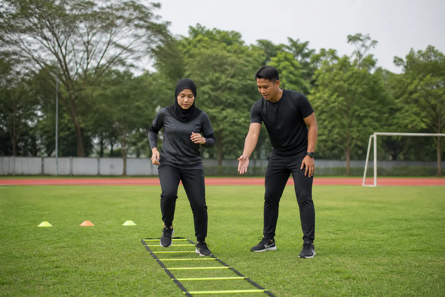 Jurulatih sukan membimbing latihan ketangkasan